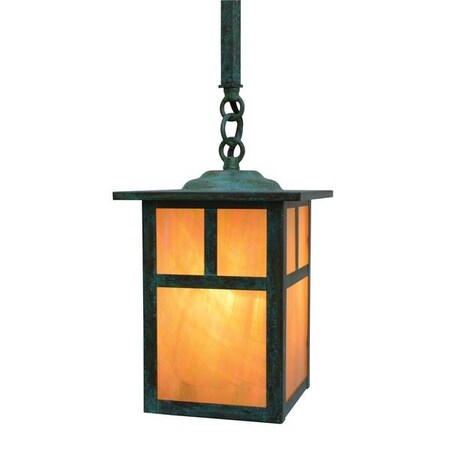 Arroyo Craftsman 6" Mission Stem Hung Pendant Without Overlay (Empty), Slate, Amber Mica Glass MSH-6EM-S